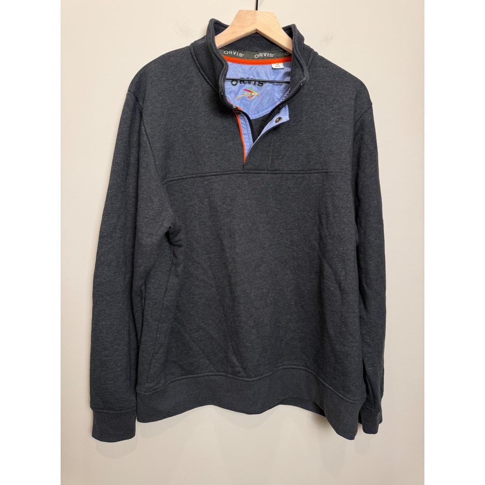 Orvis Quarter Zip Pullover Snap Mens L Charcoal Grey Outdoor Gorpcore Casual